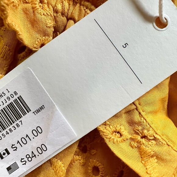 NWT Janie and Jack Girls Gold Eyelet Puff Sleeve Lined Dress Bow Detail- Size 5 - Picture 6 of 8